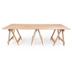 Large plywood trestle table with three plywood trestle legs