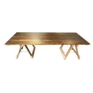Reclaimed trestle table top on low boho legs